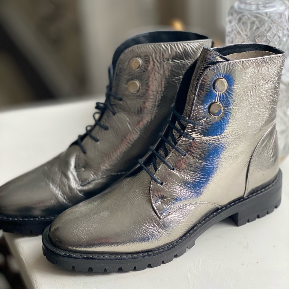 Kenneth Cole Silver Combat Boots w/ Lug Sole